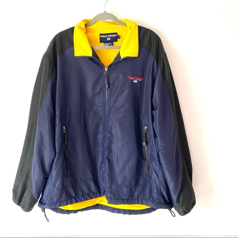 Ralph Lauren Polo Sport Mens Navy Yellow Black Fleece Lined Jacket size XL